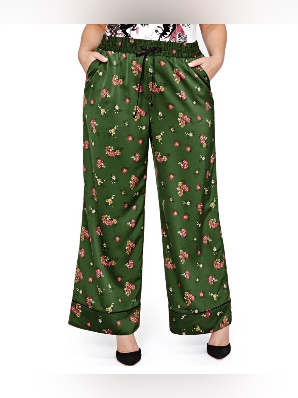 Love & Legend Green Floral Wide-Leg Pants Sz 22 Plus Size